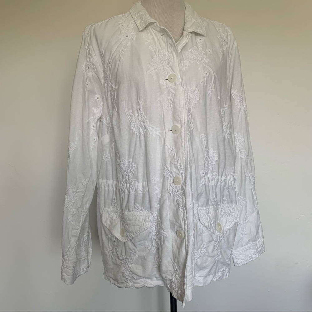 J. Jill white linen and cotton blend embroidered long sleeve jacket - Picture 16 of 16